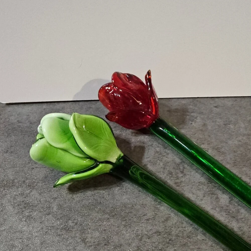 Pair of Hand-Blown Art Glass Flowers – 14